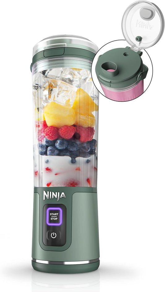 Ninja BC151EM Blast Portable Blender, Cordless, 18Oz. Vessel, Personal Blender-For Shakes & Smoothies, BPA Free, Leakproof-Lid & Sip Spout, USB-C Rechargeable, Dishwasher Safe Parts, Forest Green