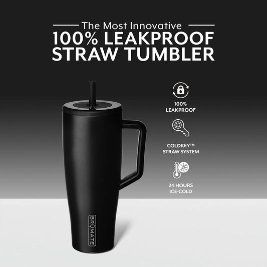 Brümate Era 30 Oz Tumbler with Handle and Straw | 100% Leakproof Insulated Tumbler with Lid and Straw | Made of Stainless Steel | Cup Holder Friendly Base | 30Oz (Matte Black)