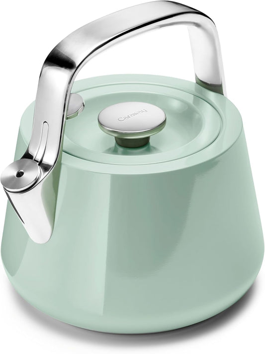 Caraway 2 Quart Whistling Tea Kettle - Durable Stainless Steel Tea Pot - Fast Boiling, Stovetop Agnostic - Non-Toxic, PTFE & PFOA Free - Includes Pot Holder - Mist