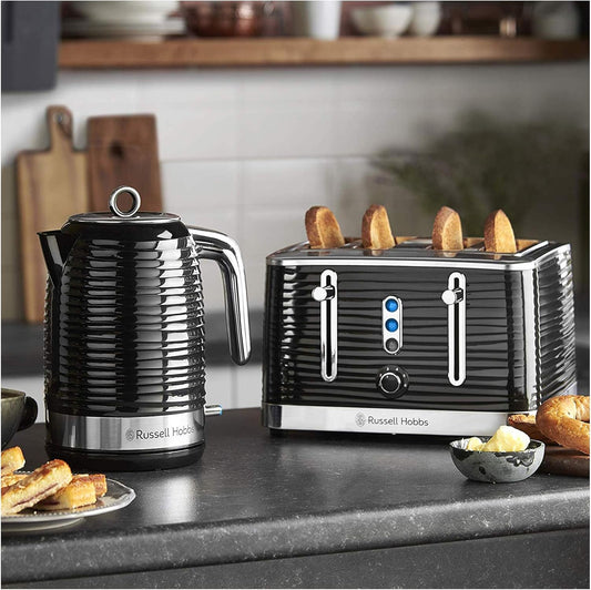 Inspire 4 Slice Toaster (Extra Wide Slots, High Lift Feature, 6 Browning Levels, Frozen/Cancel/Reheat Function with Blue LED Illumination, 1800W, Black Textured High Gloss) 24381