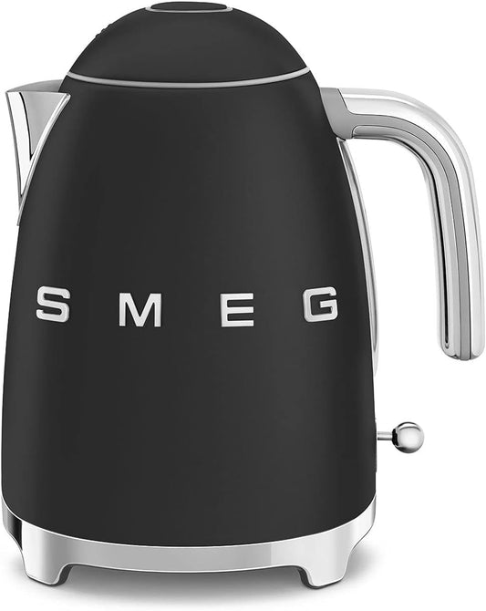 SMEG 50'S Retro Style Electric Water Kettle with Automatic Shutoff, Removable Base, and Water Indicator, KLF03BLMUS, Matte Black