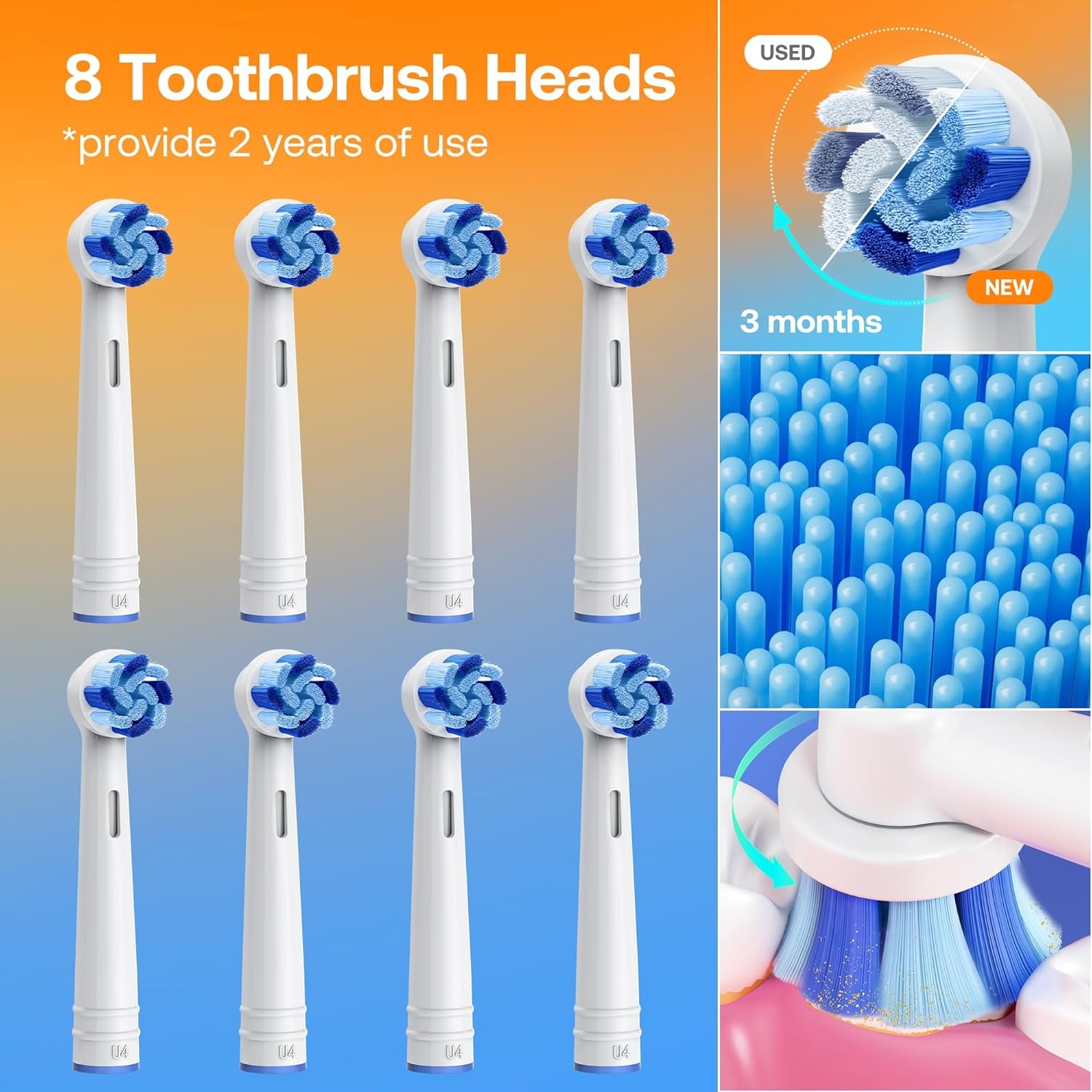 Bitvae Electric Toothbrush 8 Brush 5 Modes Brushing Purple