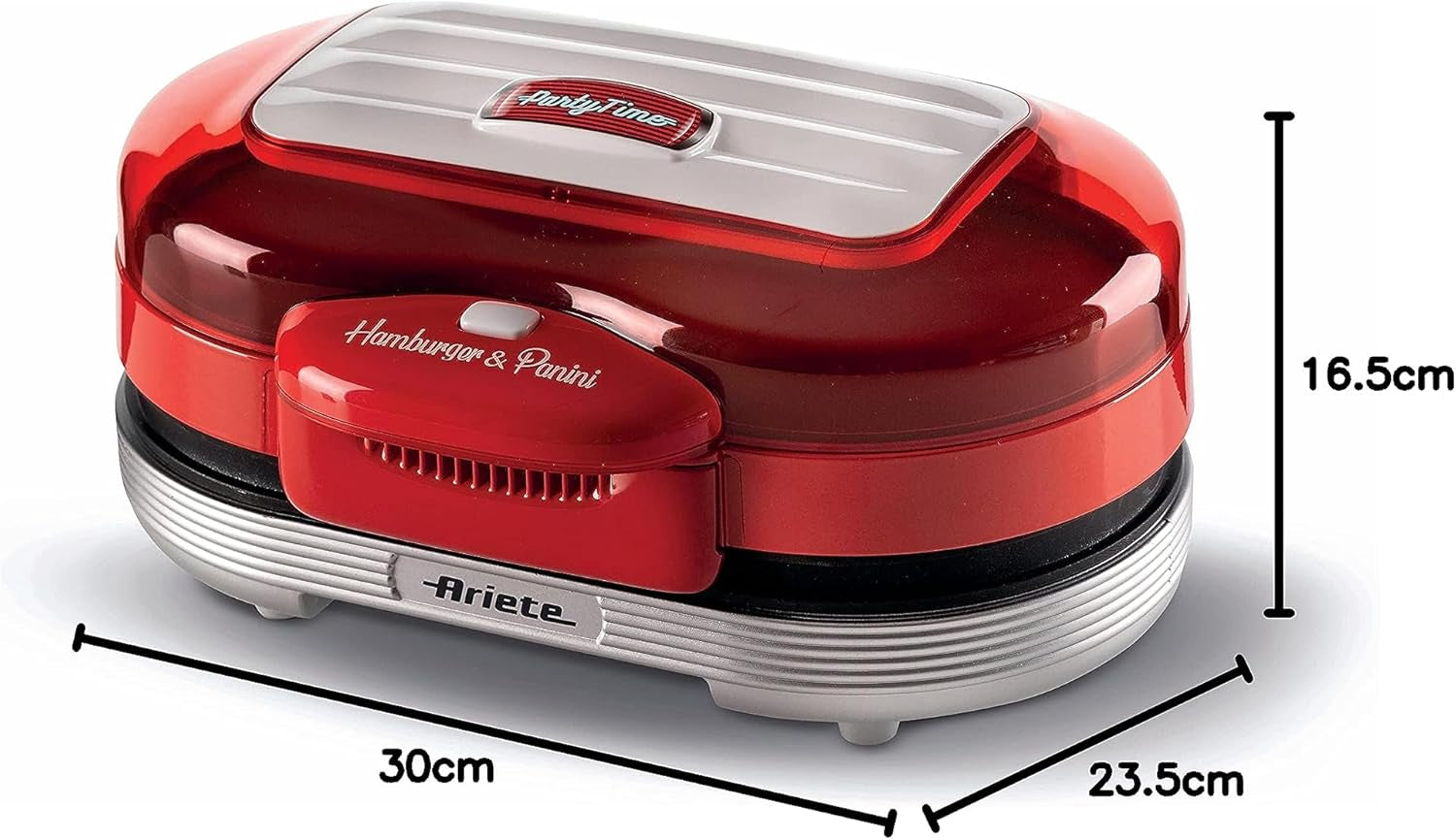 Ariete 205 Hamburger Maker Party Time, Macchina per Fare Hamburger, 1200 W, Doppie Piastre Antiaderenti, 2 Scomparti, Facile Da Pulire, Rosso