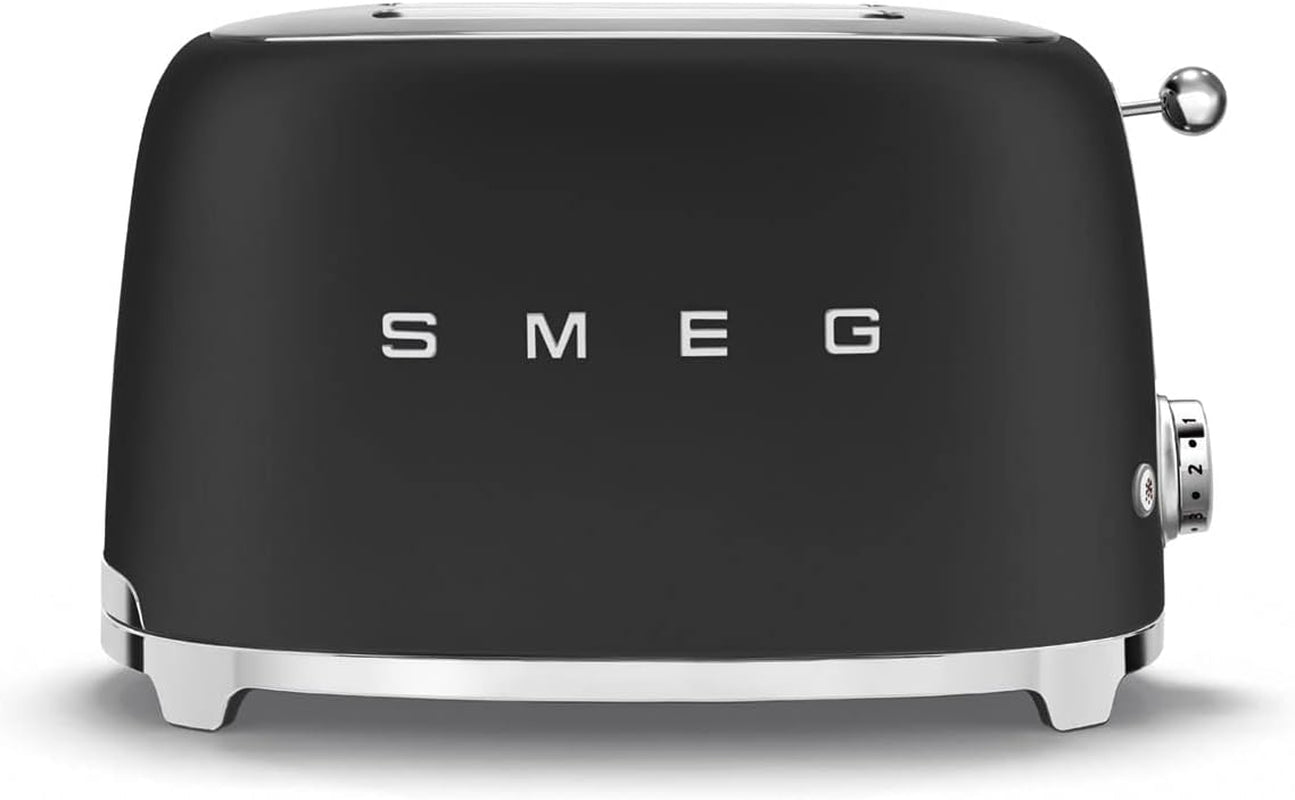 SMEG 2 Slice Toaster with 6 Presets and Defrost Function and Removable Crumb Tray TSF01BLMUS, Matte Black