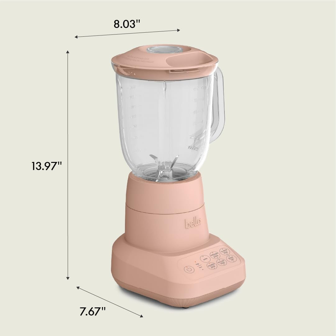 Bella 10 Speed Countertop Blender, Juicer & Smoothie Maker, Fits-Anywhere™ Kitchenware, Slim Flip & Store Design, Dishwasher Safe 48Oz Capacity Pitcher & Lid, Stainless Steel Blade, 450 Watt, Blossom