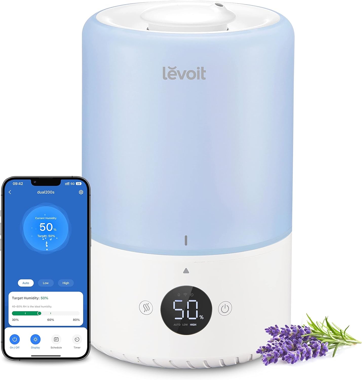 LEVOIT Dual 200S Smart Humidifiers for Bedroom, Top Fill, Customize Humidity for Home, Baby Nursery & Plants with Humidistat, Essential Oil Diffuser, Schedule, Timer, APP & Voice Control, 3L, Blue