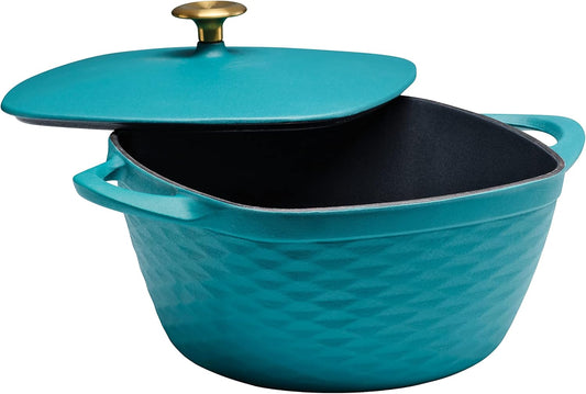 Prisma 7 Qt Enameled Cast Iron Covered Square Dutch Oven (Teal)