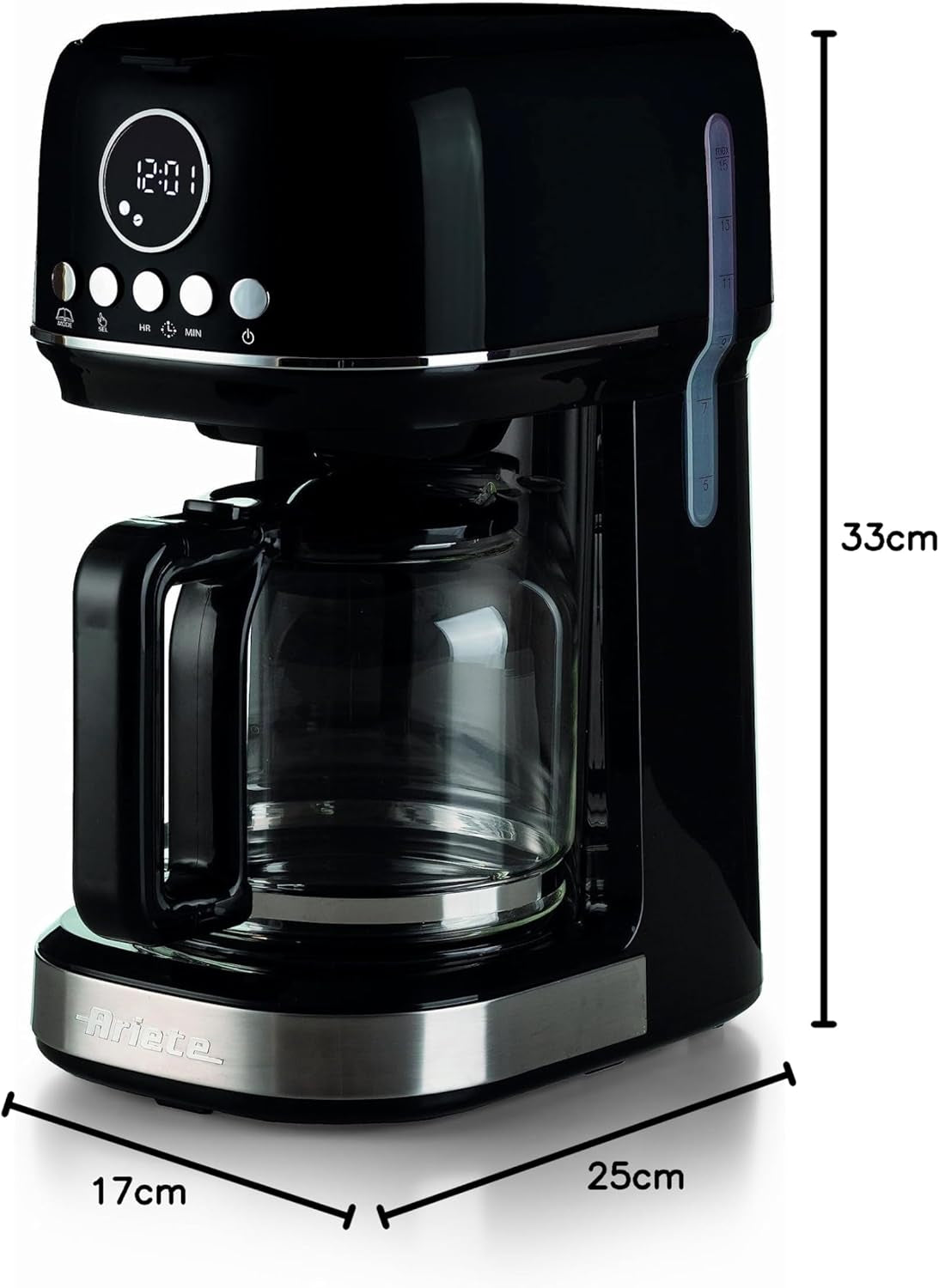 Ariete 1396 Macchina Da Caffè Con Filtro Moderna, Caffè Americano, Capacità Fino a 15 Tazze, Base Riscaldante, Display LCD, Filtri Estraibili E Lavabili, Nero