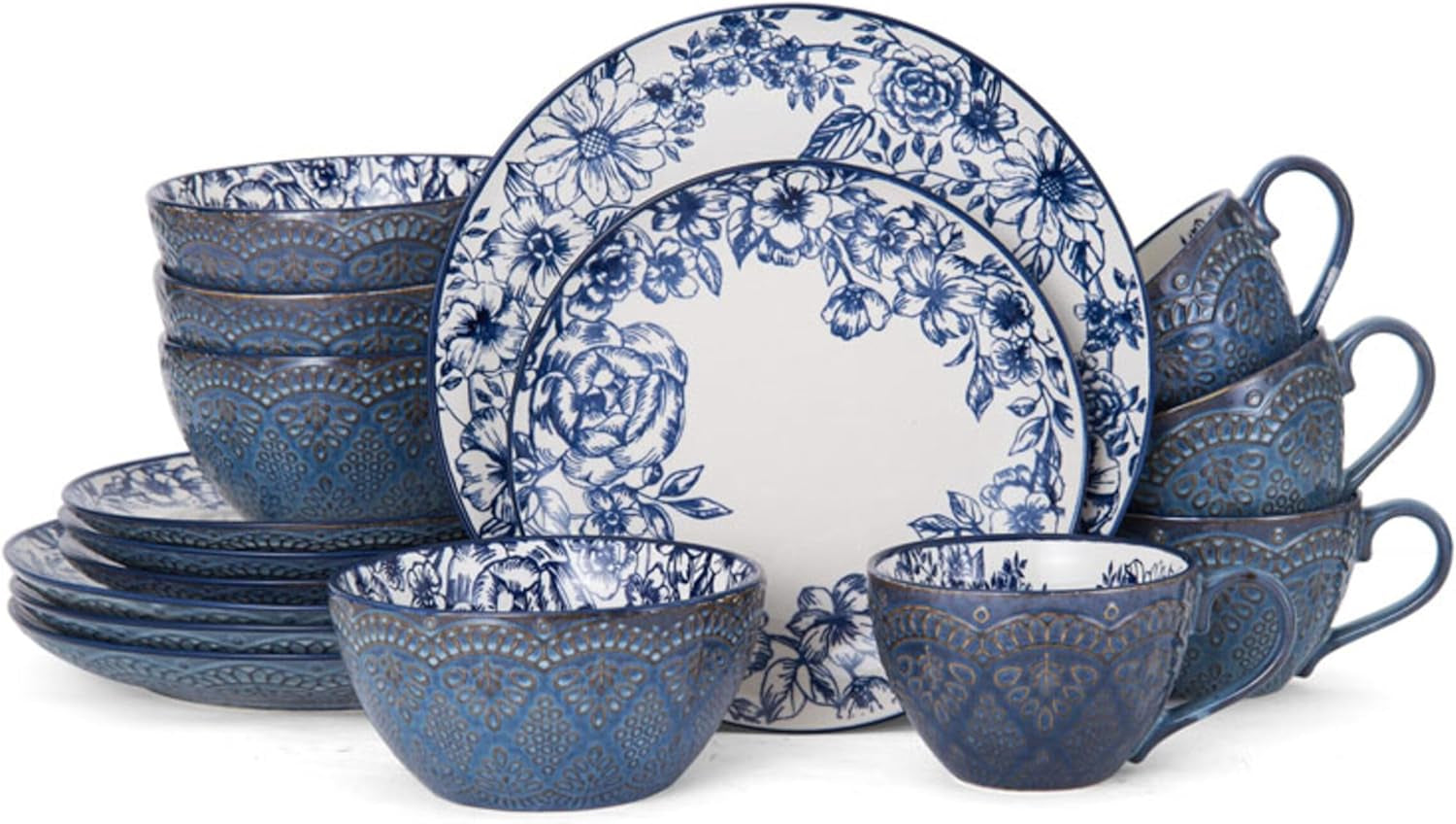 Pfaltzgraff 5216941 Gabriela Blue 16-Piece Dinnerware Set, Service for 4