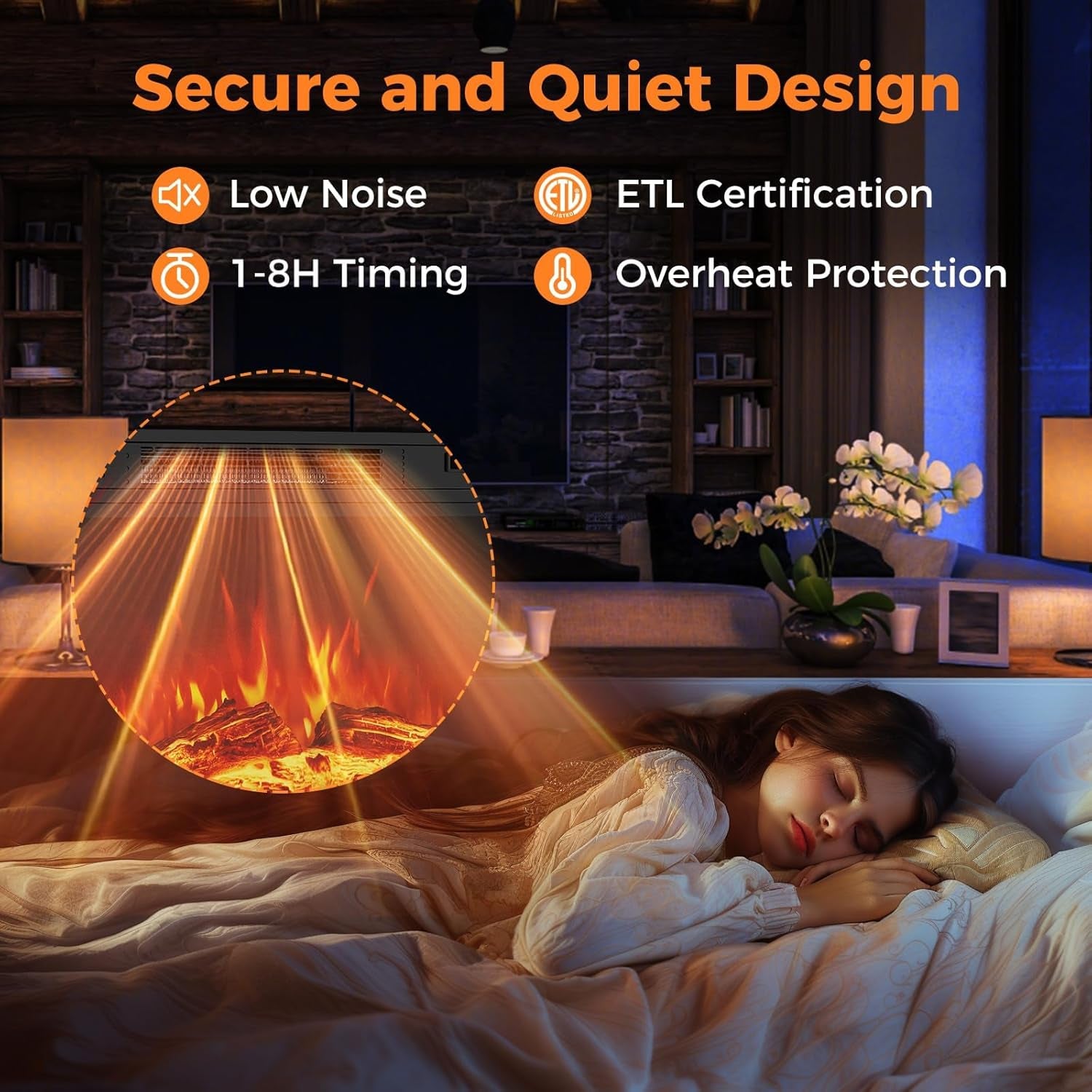 SIMOE Glass Electric Fireplace Heater With Remote & Adjustable Flame Colors and Overheat Protection