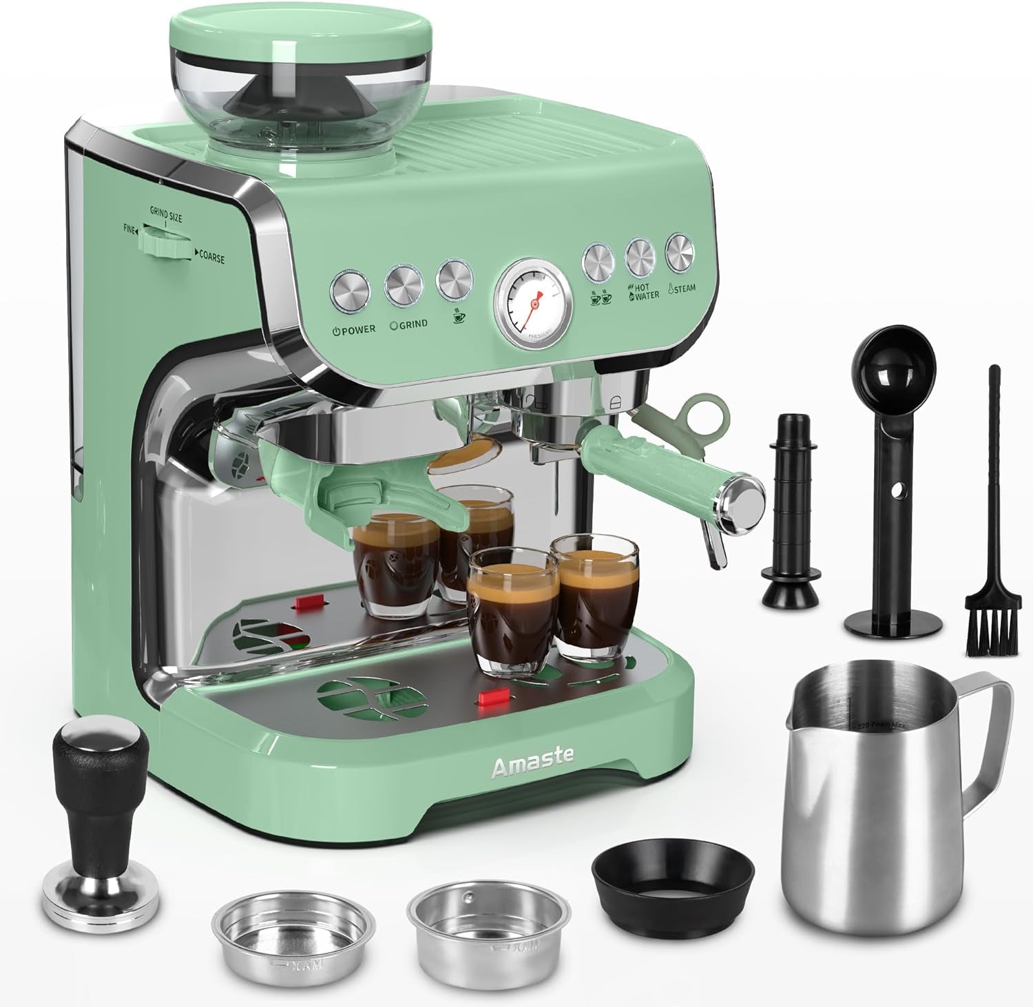 Amaste Barista Espresso Machine with Grinder 15 Bar with Steam Wand 