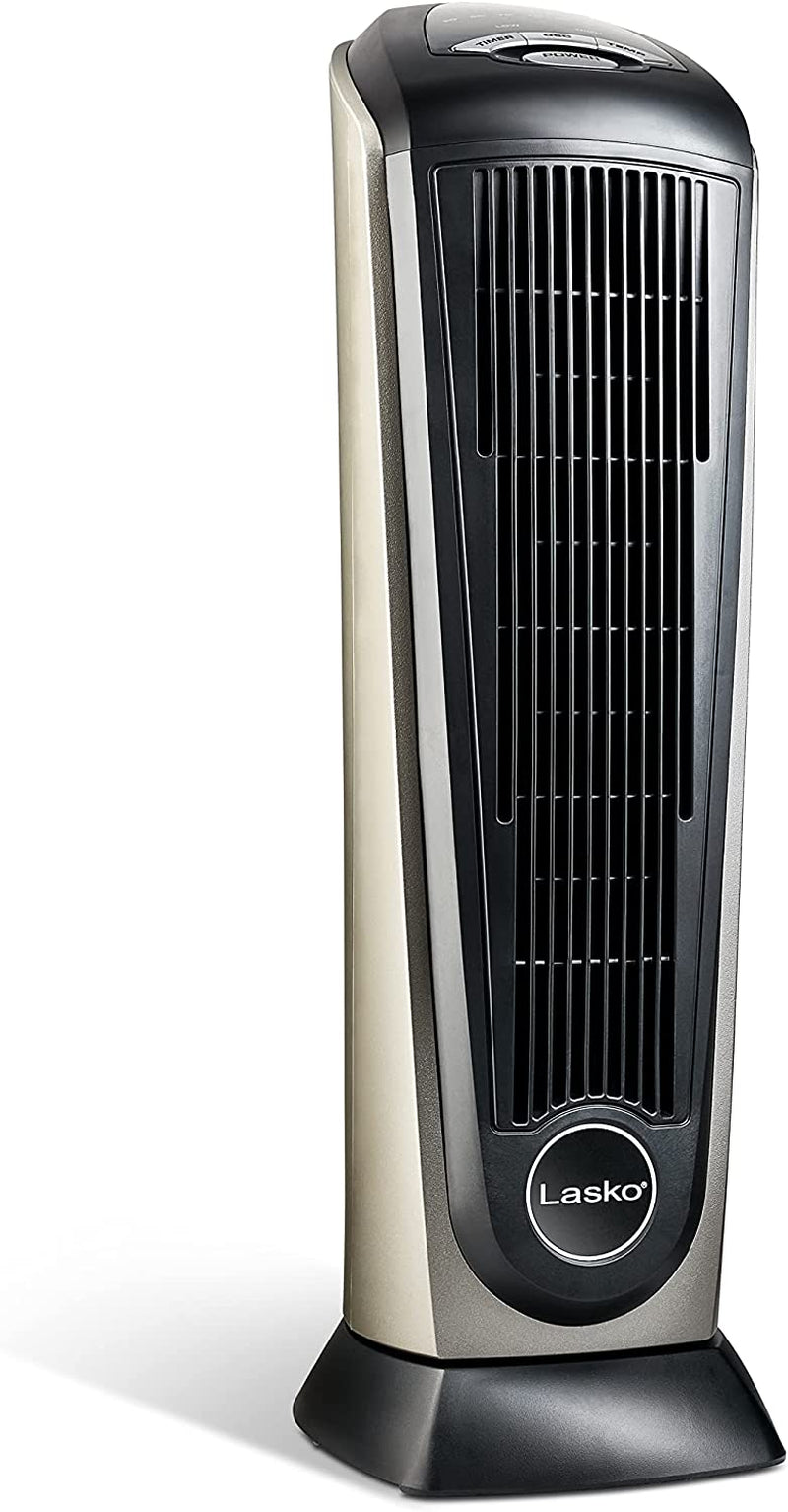 Lasko Oscillating Ceramic Tower Space Heater for Home with Adjustable Thermostat, Timer and Remote Control, 22.5 Inches, Grey/Black, 1500W, 751320