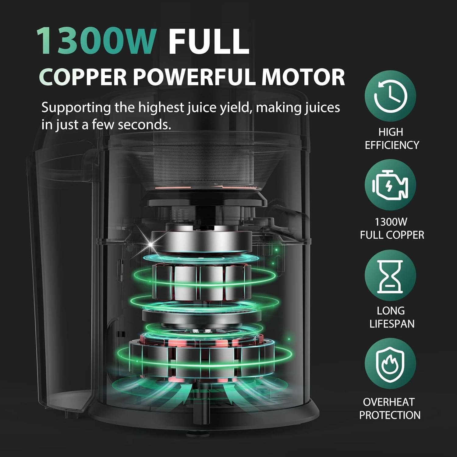 1300W KOIOS Centrifugal Juicer Machines, Juice Extractor with Extra Large 3Inch Feed Chute, Full Copper Motor, Titanium-Plated Filter, High Juice Yield, 3 Speeds Mode,Easy to Clean with Brush,Bpa-Free