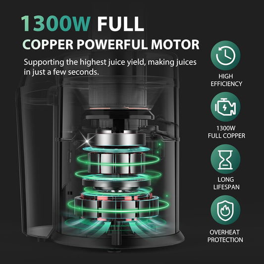 1300W KOIOS Centrifugal Juicer Machines, Juice Extractor with Extra Large 3Inch Feed Chute, Full Copper Motor, Titanium-Plated Filter, High Juice Yield, 3 Speeds Mode,Easy to Clean with Brush,Bpa-Free