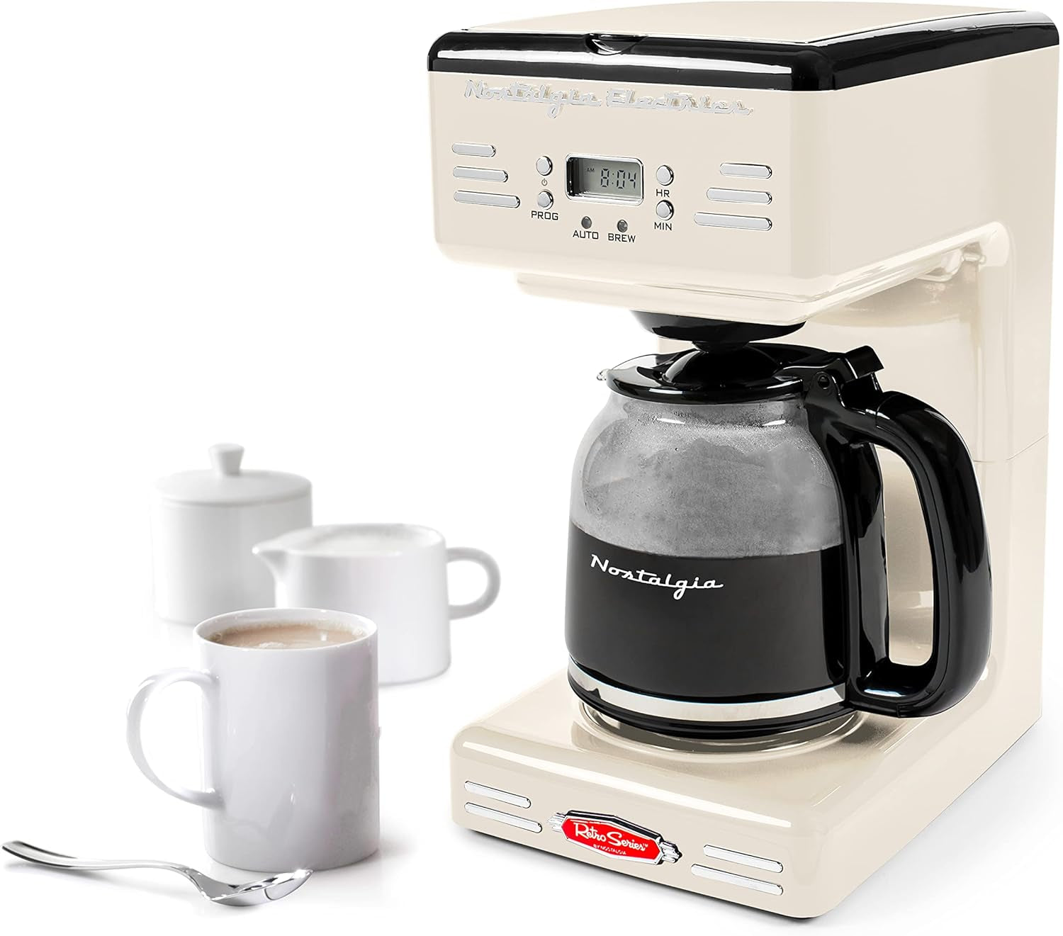 Nostalgia Retro 12-Cup Programmable Coffee Maker with LED Display, Automatic Shut-Off & Keep Warm, Pause-And-Serve Function, Cream