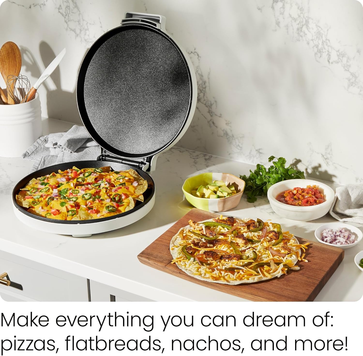 Chefman Everything Maker & Pizza Oven – 1440W Countertop Electric Pizza Maker with 12” Nonstick Cooking Plates, Make Pizza, Quesadillas, Omelettes and More, with Indicator Lights and Vertical Storage