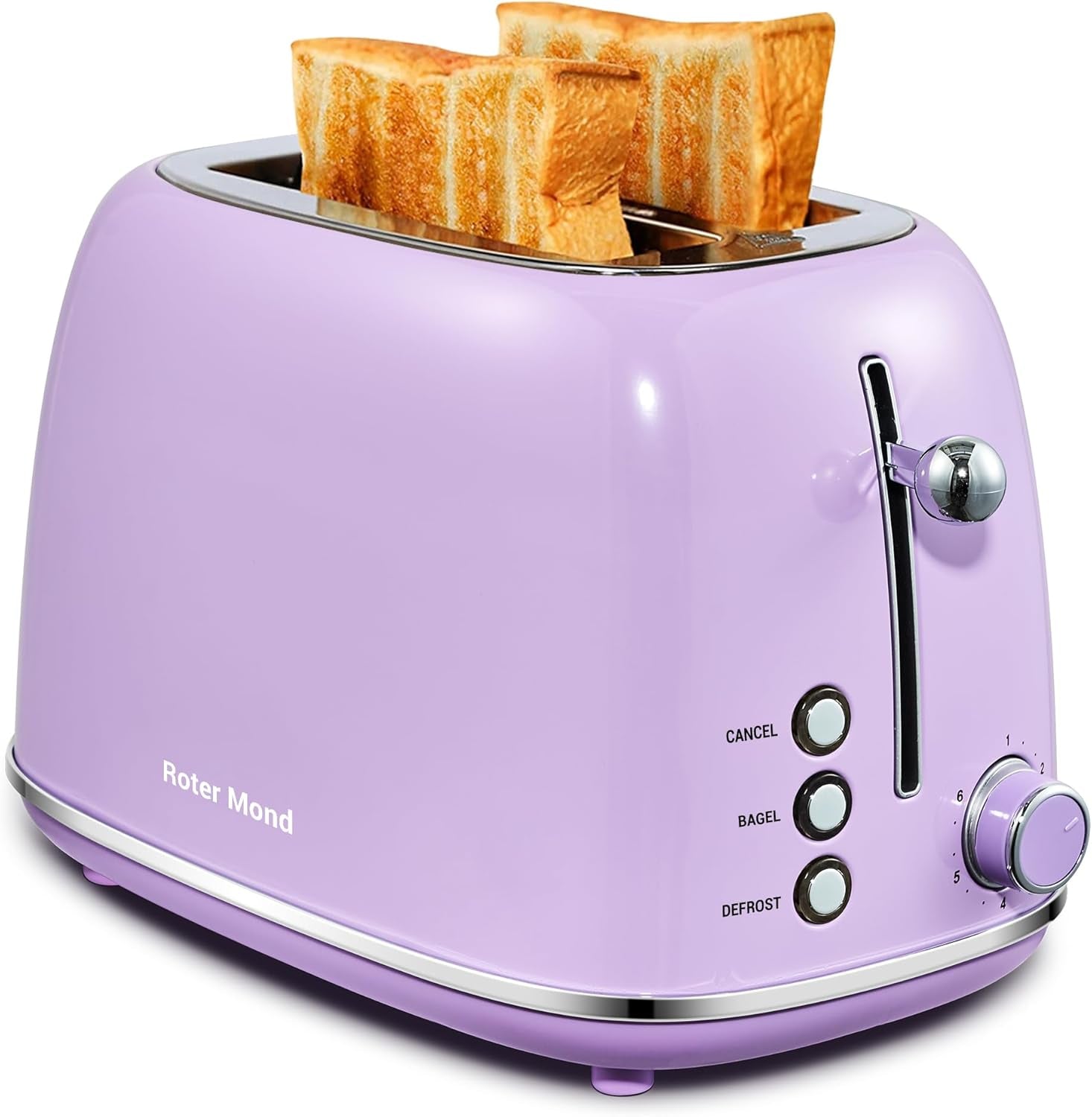 Roter Mond Retro Stainless Steel 2 Slice Toaster 6 Bread Shade Settings Purple