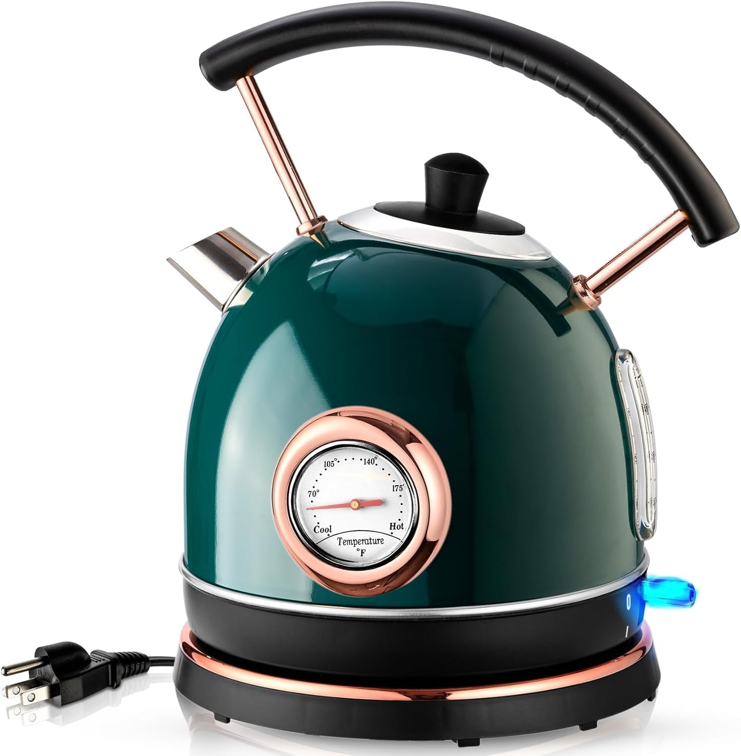 1.7L Electric Water Kettle with Temperature Gauge, Hot Water Boiler & Tea Heater with Curved Handle, Visible Water Level Line, Led Light, Auto Shut-Off&Boil-Dry Protection,Green