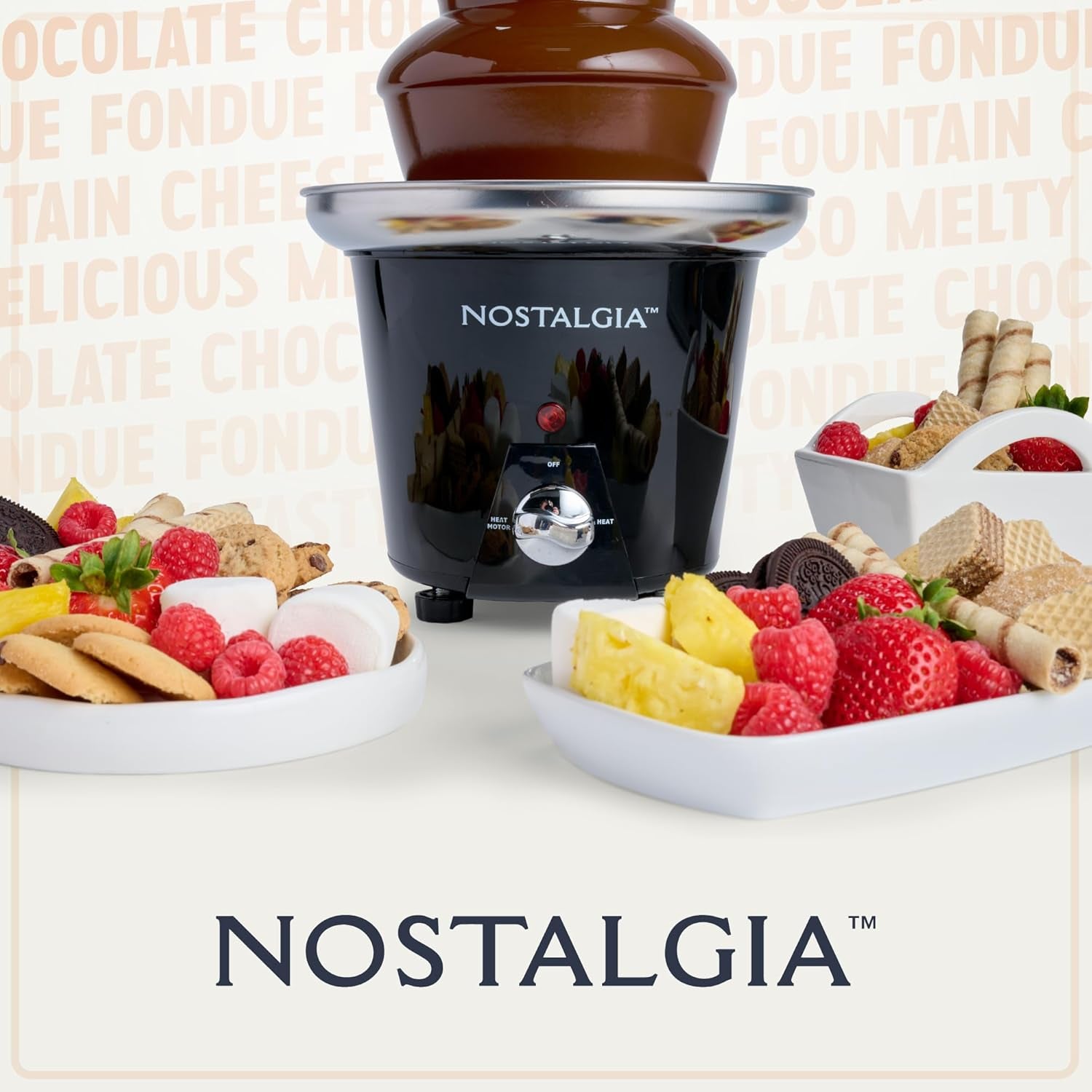 Nostalgia 3 Tier Electric Chocolate Fondue Fountain Machine for Parties - Melts Cheese, Queso, Candy, and Liqueur - Dip Strawberries, Apple Wedges, Vegetables, and More - 24-Ounce - Black, Small