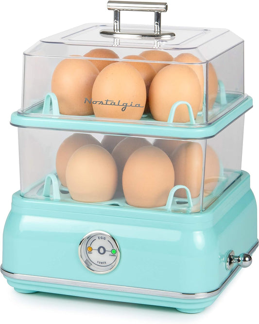 Nostalgia CLEC14AQ Retro Premium 14 Capacity Electric Large Hard-Boiled Egg Cooker, Poached, Scrambled, Omelets, Whites, Sandwiches, for Keto & Low-Carb Diets, Aqua