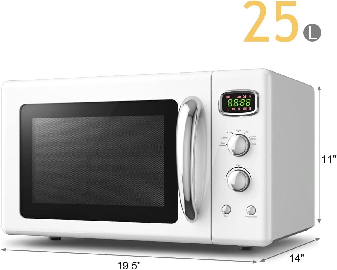 SIMOE Retro Microwave Oven 25L Defrost & Auto Cooking Function LED Display White