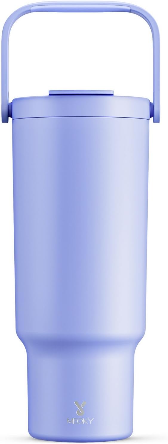 Meoky 40 Oz Tumbler with Handle and Straw, Insulated Water Bottle, Stainless Steel Travel Mug, Keeps Cold for 34 Hours, 100% Leak Proof, Fits in Car Cup Holder (Night)