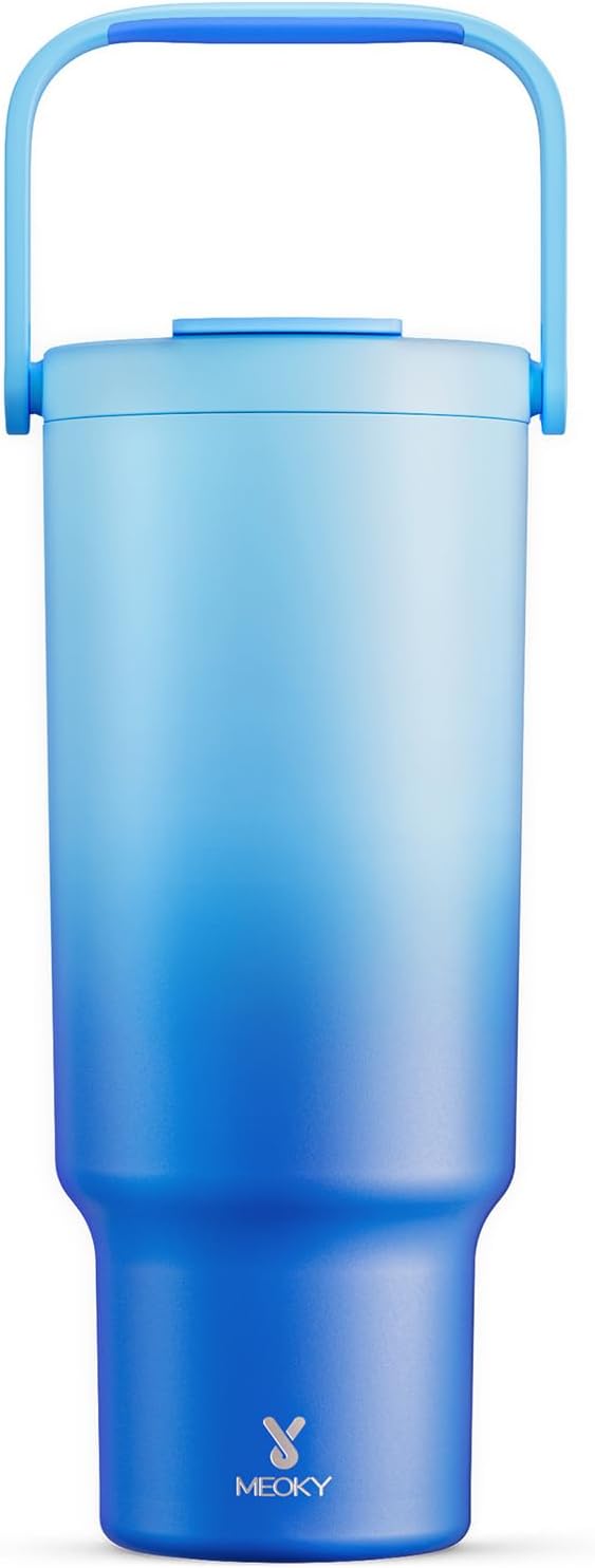 Meoky 40 Oz Tumbler with Handle and Straw, Insulated Water Bottle, Stainless Steel Travel Mug, Keeps Cold for 34 Hours, 100% Leak Proof, Fits in Car Cup Holder (Carnival)