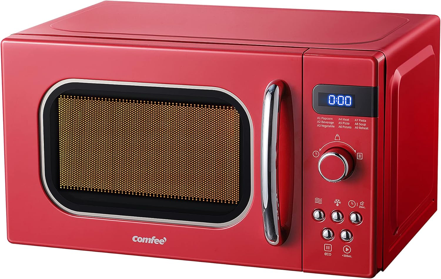 COMFEE' Retro Small Microwave Oven with Compact Size, 9 Preset Menus, Position-Memory Turntable, Mute Function, Countertop, Perfect for Small Spaces, 0.7 Cu Ft/700W, Red, AM720C2RA-R