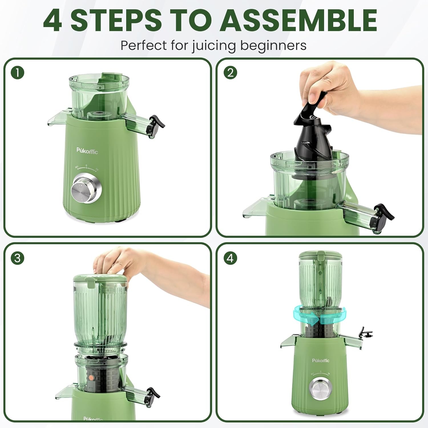 Pukomc Juicer Machines, Cold Press Juicer with 4.1'' Large Feed，Slow Masticating Machines Chute Fit Whole Vegetable and Fruit，High Juice Yield Juicer Easy to Clean