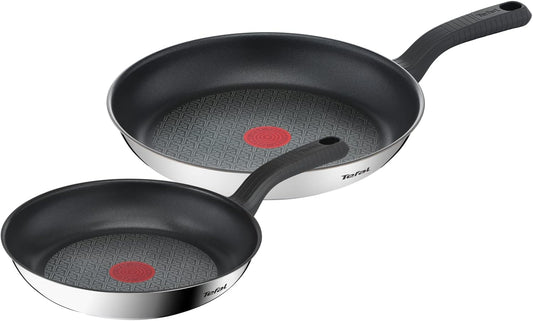 2 Piece Set-24Cm Comfort Max Frying Pan Set (24Cm & 28Cm), Non-Stick, Thermo-Spot, Stainless Steel, Hobs Including Induction, G726S204, Stainless Still, 3 Liters, Black/Silver