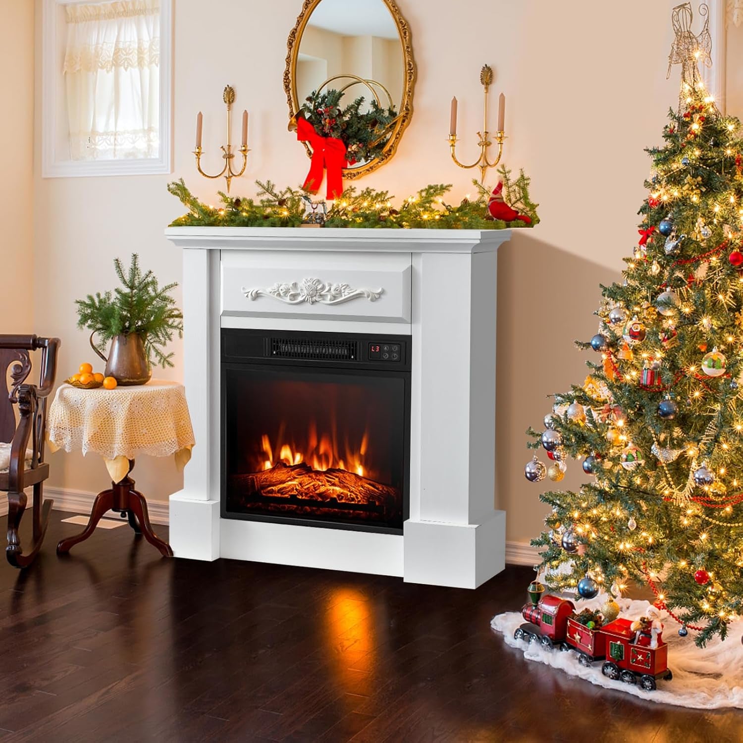 SIMOE Electric Fireplace with Mantel with Remote Control & Overheat Protection White