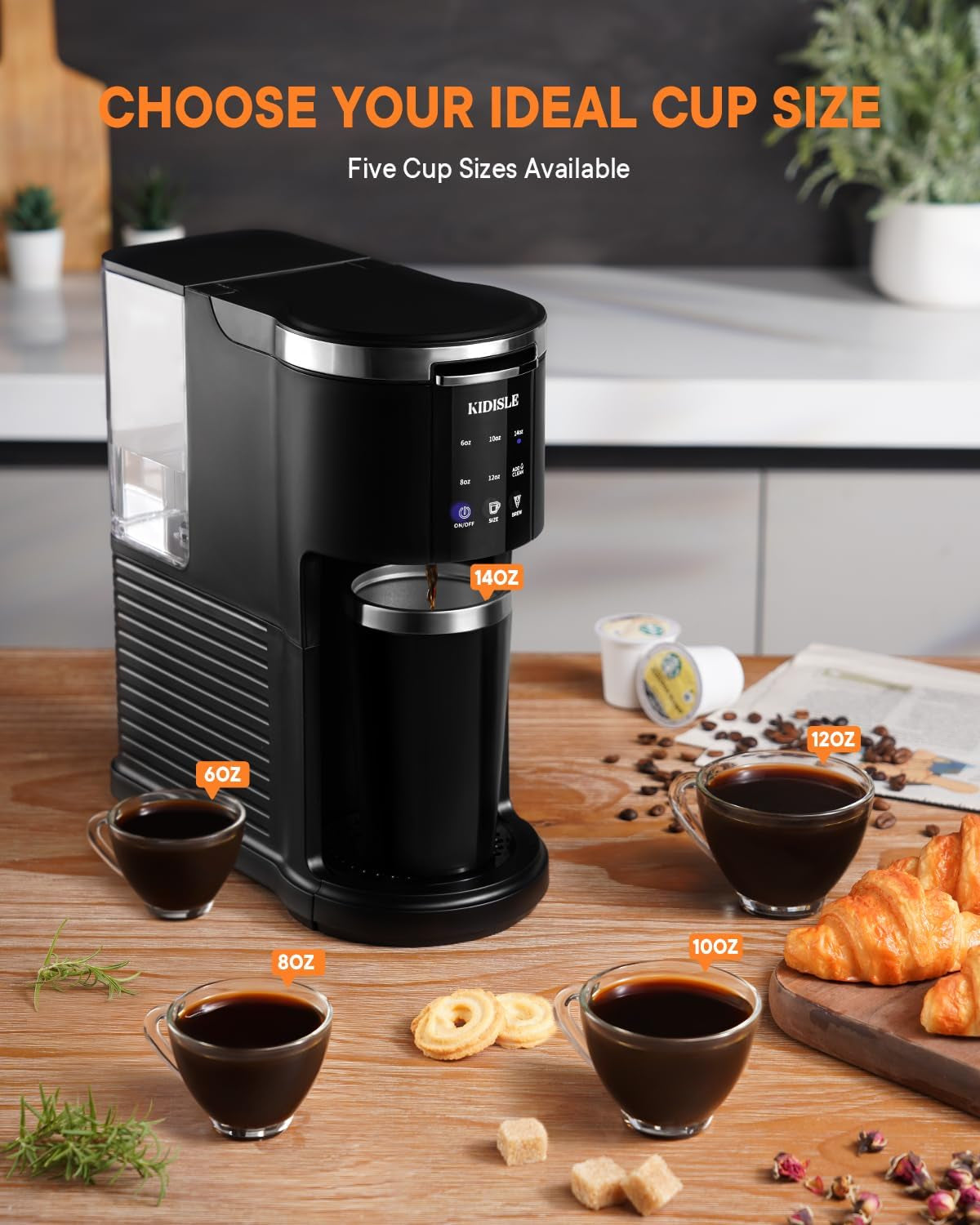 Single Serve Coffee Machine, 3 in 1 Pod Coffee Maker for K Cup Pods & Ground Coffee & Teas, 6 to 14Oz Brew Sizes, with 40Oz Removable Water Reservoir, Self-Cleaning Function, Black