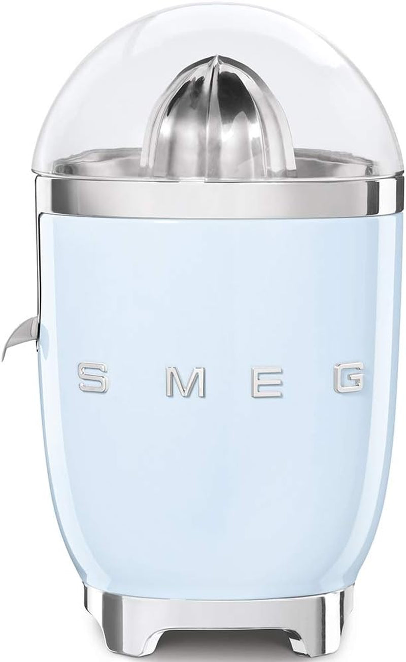 SMEG 50'S Retro Style Citrus Juicer with Drip Free Spout, Automatic Activation, and Efficient Straining, with Tritan Renew Pastel Blue CFJ11PBUS