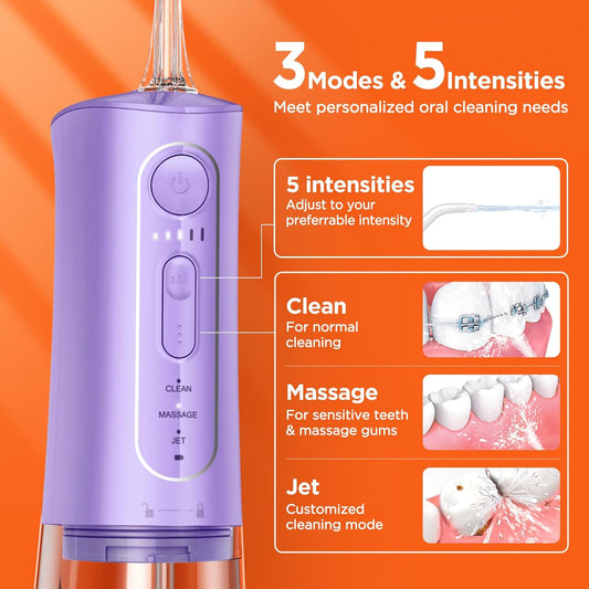 Bitvae Water Dental Flosser for Teeth 3 Modes 5 Intensities Rechargeable Lavender