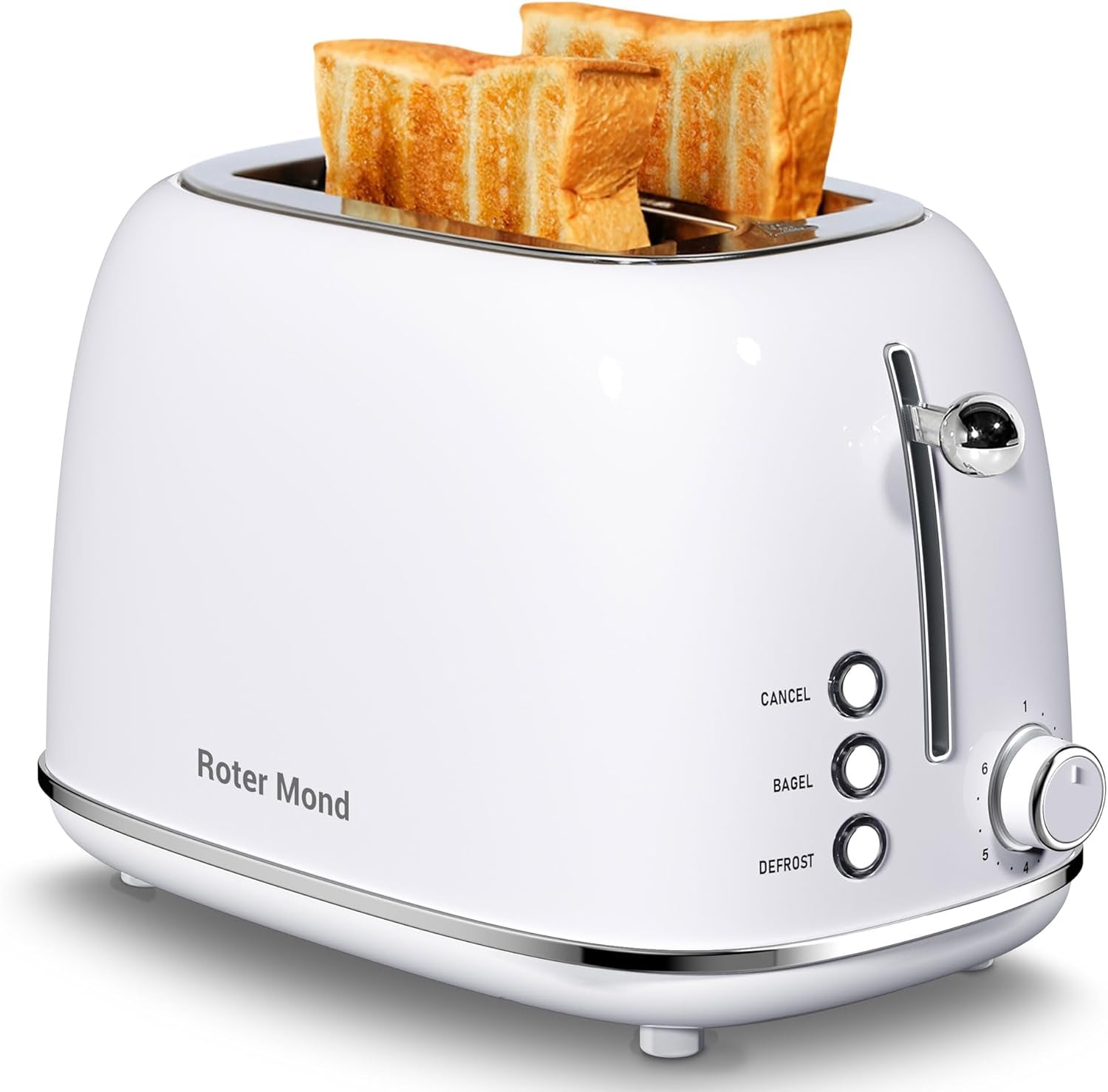 Roter Mond Retro Stainless Steel 2 Slice Toaster 6 Bread Shade Settings White