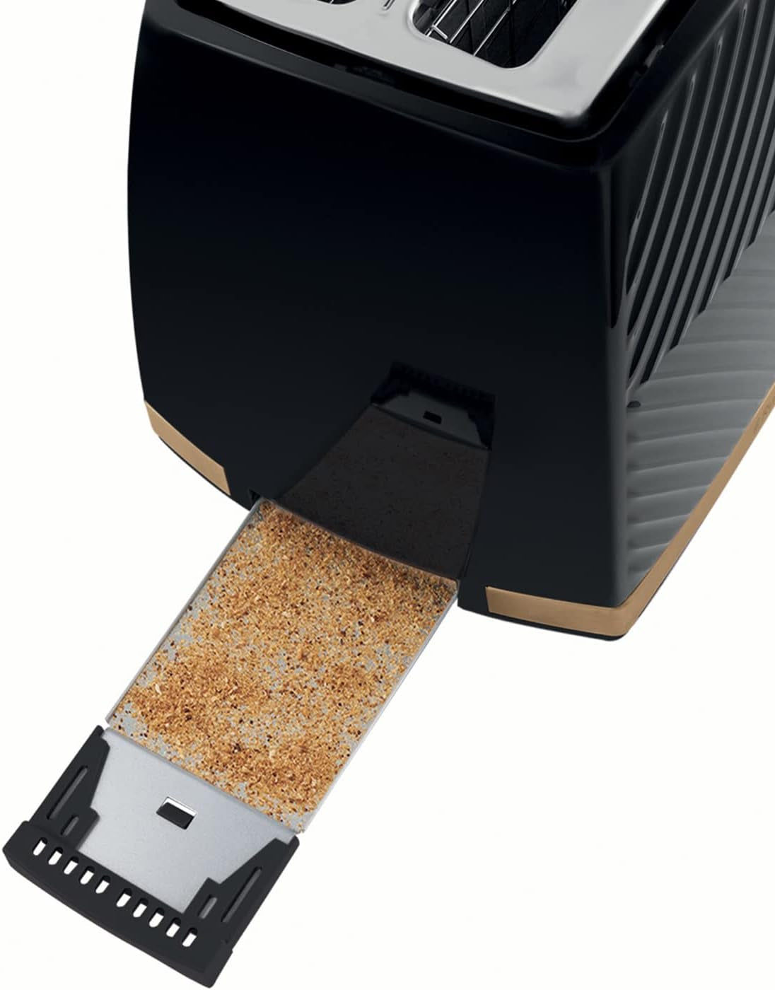 Groove 2 Slice Toaster (High Lift, Extra Wide Slots, 6 Browning Levels, Frozen/Cancel/Reheat Function - Illuminated Buttons, Removable Crumb Tray, 850W, Black, Brushed Gold Accents)26390