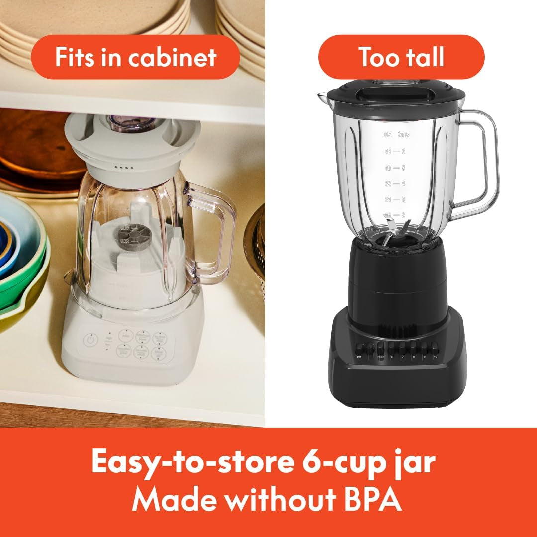 Bella 10 Speed Countertop Blender, Juicer & Smoothie Maker, Fits-Anywhere™ Kitchenware, Slim Flip & Store Design, Dishwasher Safe 48Oz Capacity Pitcher & Lid, Stainless Steel Blade, 450 Watt, Oatmilk