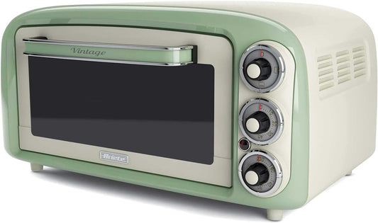 Ariete 979 Forno Elettrico Di Design 18 Litri - Ideale per Pizza Da 30 Cm - Doppio Vetro - 1380 Watt - Acciaio Inox - Linea Vintage - Verde