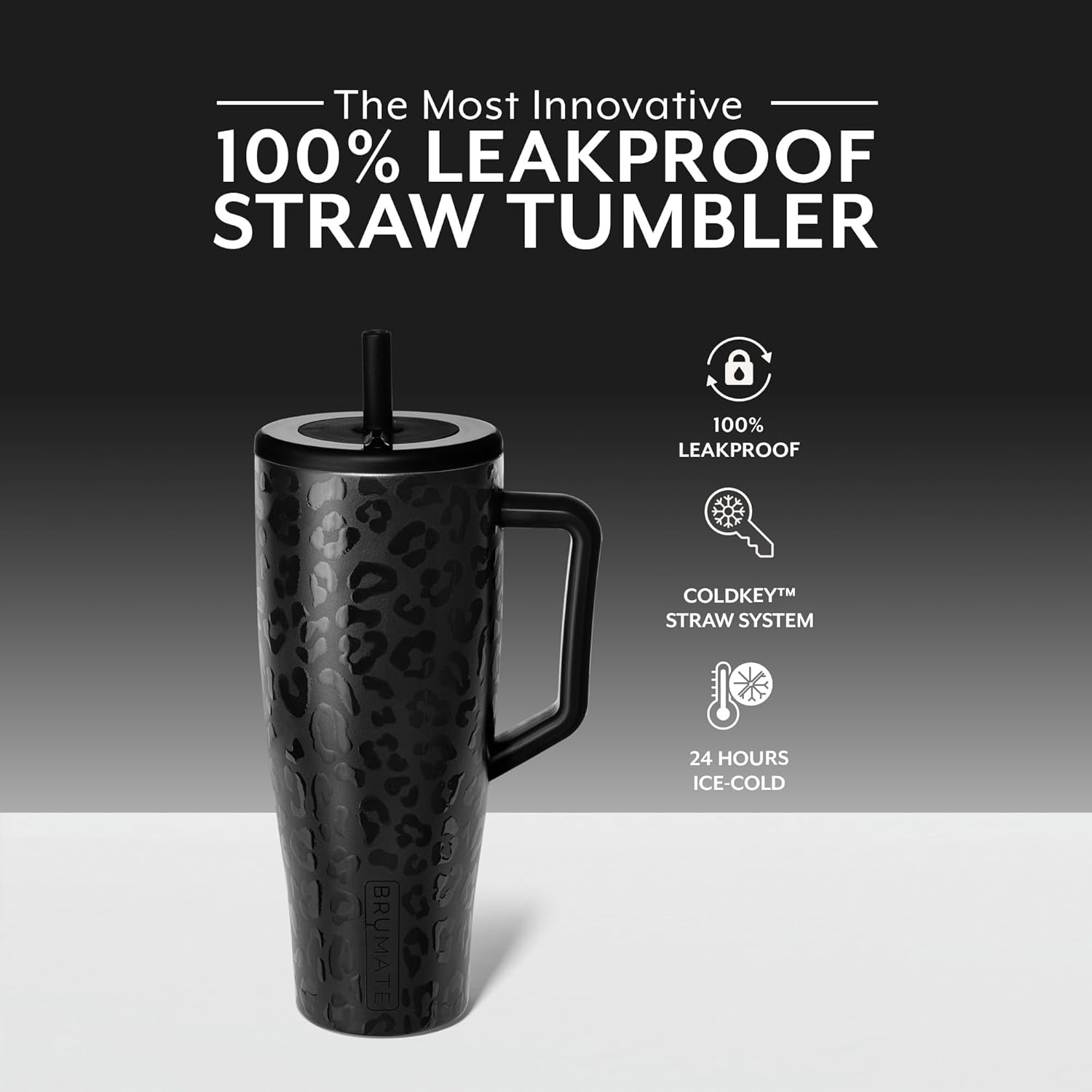 Brümate Era 40 Oz Tumbler with Handle and Straw | 100% Leakproof Insulated Tumbler with Lid and Straw | Made of Stainless Steel | Cup Holder Friendly Base | 40Oz (Onyx Leopard)