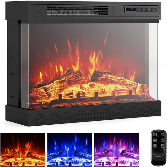 SIMOE Glass Electric Fireplace Heater With Remote & Adjustable Flame Colors and Overheat Protection