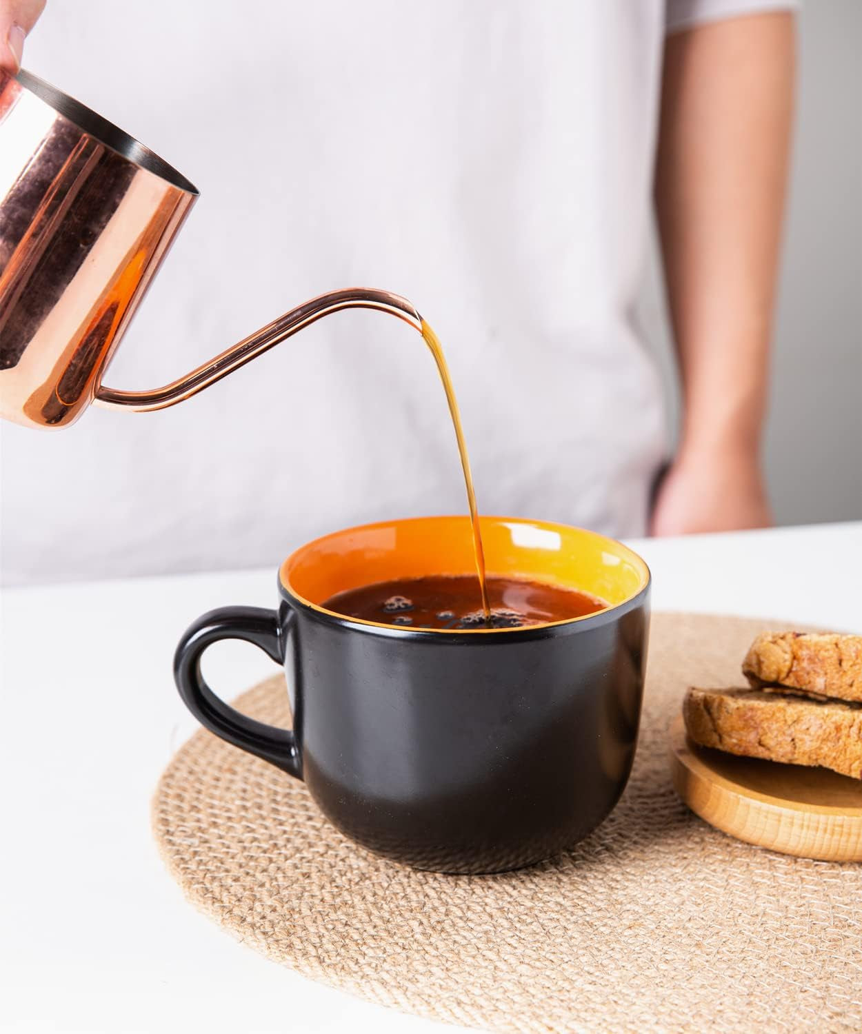 Jumbo Soup Mugs with Handles, 24 Oz Large Coffee Mugs Set of 4, Ceramic Soup Bowls for Coffee,Cereal,Snacks,Salad,Noodles Etc Soup Cups,Microwave&Dishwasher Safe-Orange Inside