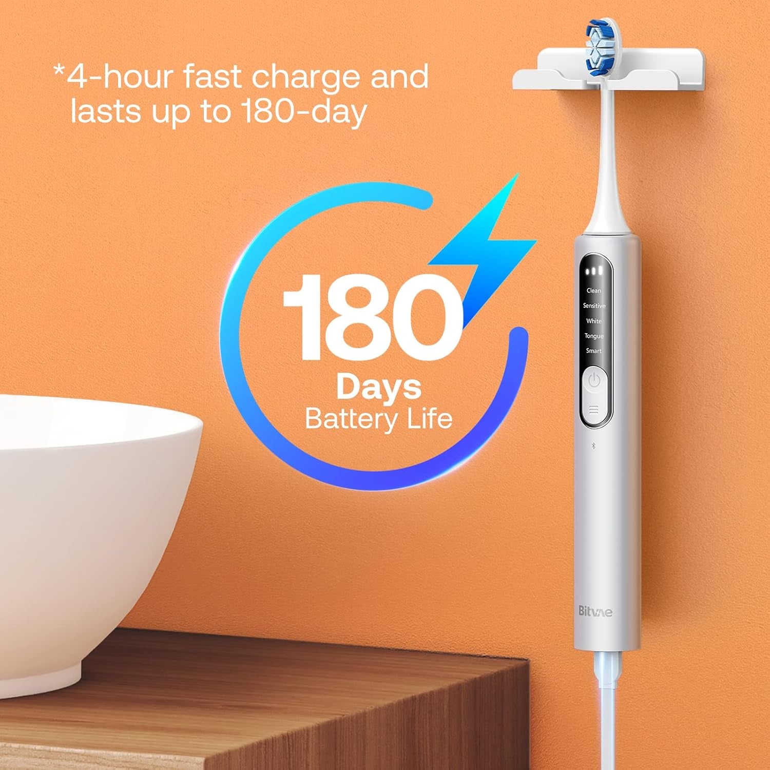 Bitvae Smart Sonic Electric Toothbrush with Pressure Sensor Silver White