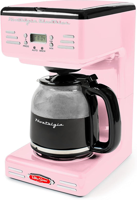 Nostalgia Retro 12-Cup Programmable Coffee Maker with LED Display, Automatic Shut-Off & Keep Warm, Pause-And-Serve Function, Pink