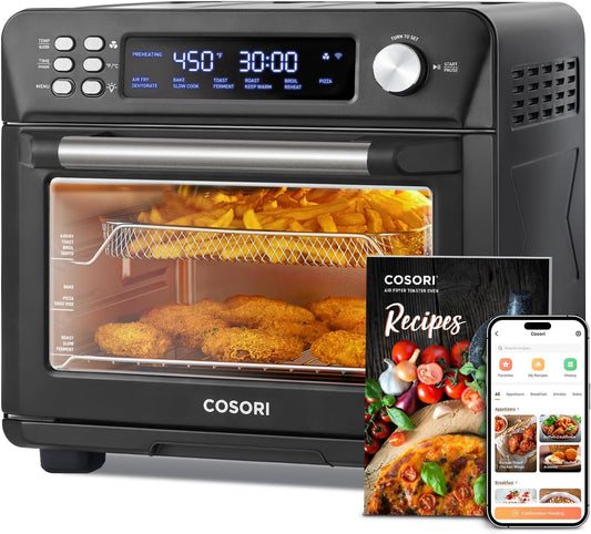 COSORI Smart 11-In-1 Air Fryer Toaster Oven Combo, Airfryer Convection Oven Countertop, Bake, Roast, Reheat, Broil, Dehydrate, 94 Recipes & 3 Accessories, 26QT, Black, Stainless Steel