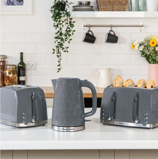 Honeycomb 2 Slice Toaster (Extra Wide Slots, High Lift Feature, 6 Browning Levels, Frozen/Cancel/Reheat Function, Removable Crumb Tray, 850W, Grey Textured High Gloss) 26063