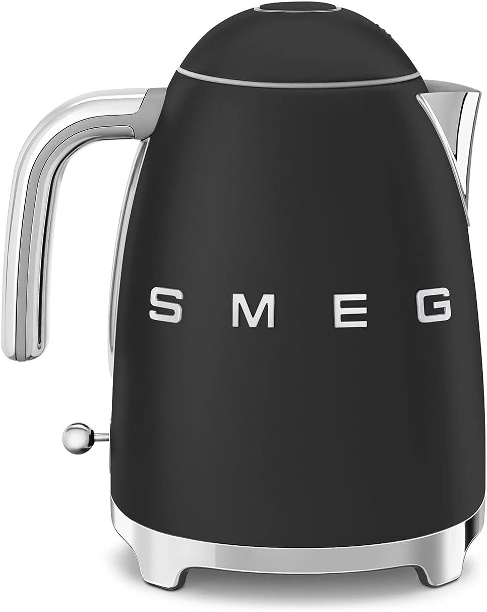 SMEG 50'S Retro Style Electric Water Kettle with Automatic Shutoff, Removable Base, and Water Indicator, KLF03BLMUS, Matte Black