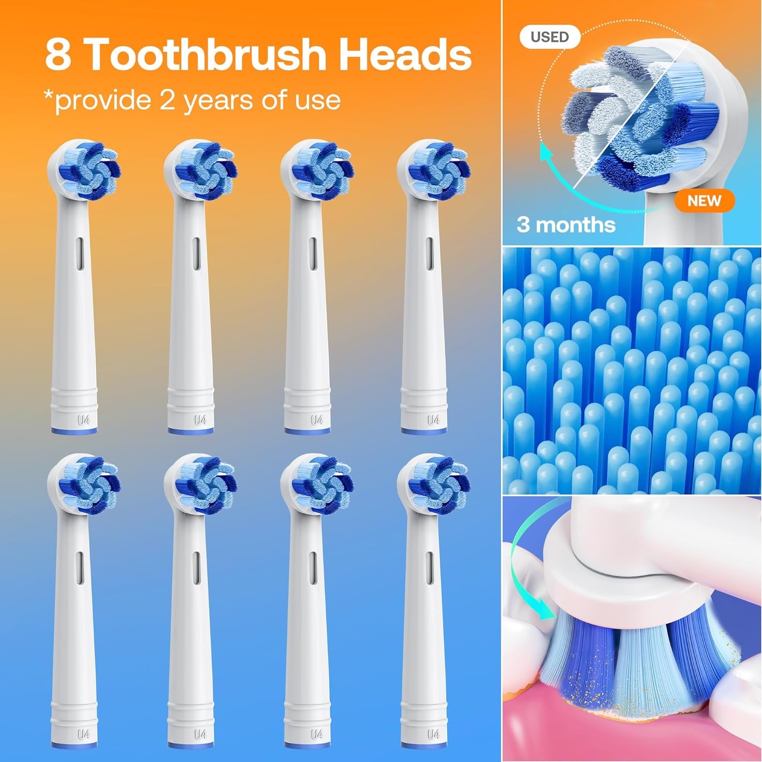 Bitvae Electric Toothbrush 8 Brush 5 Modes Brushing White