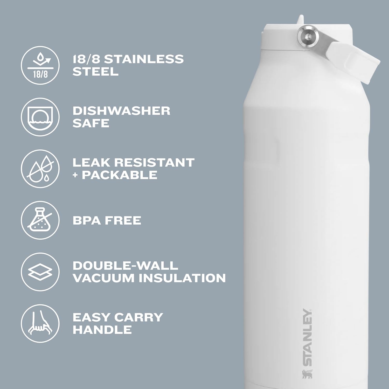 Stanley Iceflow Flip Straw 2.0 Water Bottle 24 OZ | Built-In Straw with Larger Opening | Lightweight & Leak-Resistant | Insulated Stainless Steel | Bpa-Free | Black 2.0