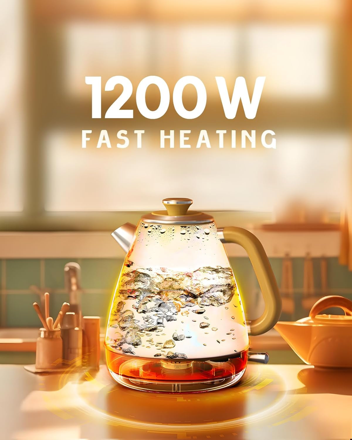 Hazel Quinn X Eduardo Recife Collaboration Electric Retro Tea Kettle with Thermometer - 1.7 Litres / 57.5 Ounces, All Stainless Steel, Fast Boiling 1200W, Cordless, Bpa-Free, Automatic Shut-Off