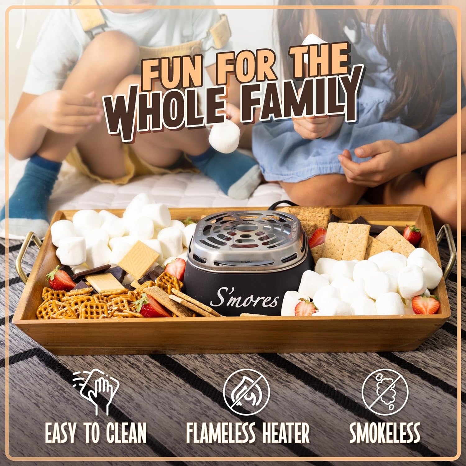 Nostalgia Tabletop Indoor Electric S'Mores Maker - Smores Kit with Marshmallow Roasting Sticks and 4 Trays for Graham Crackers, Chocolate, and Marshmallows - Movie Night Supplies - Black